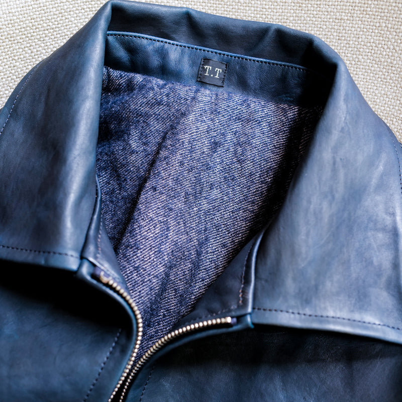 COSSACK LEATHER JACKET AI DYED NAVY