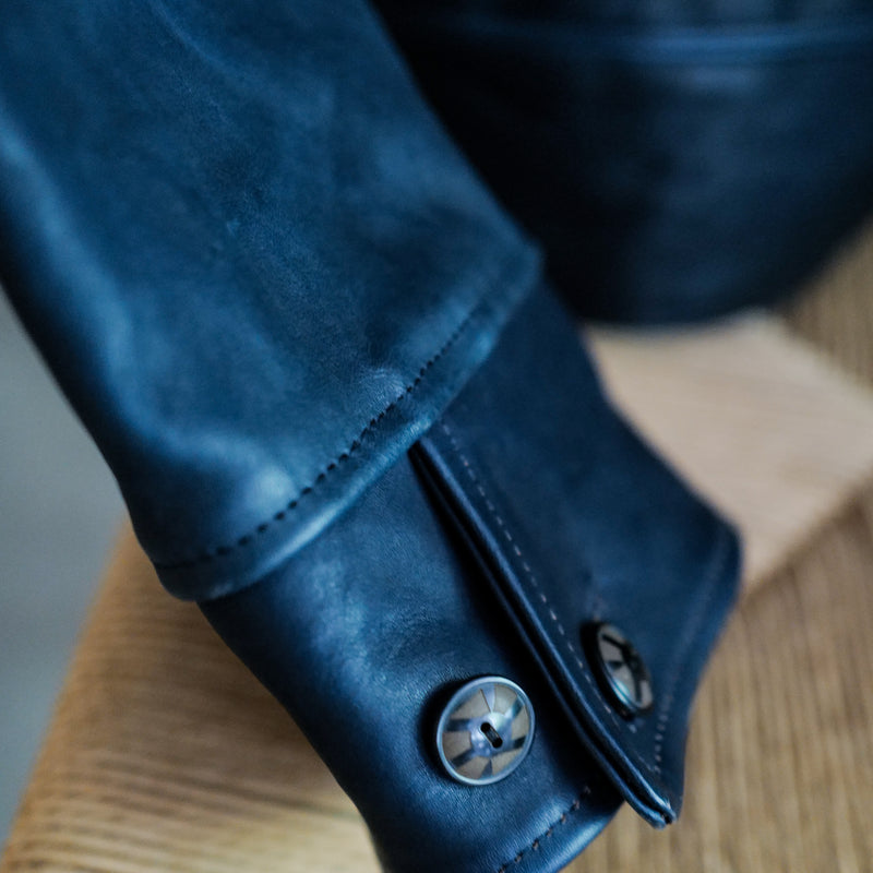 COSSACK LEATHER JACKET AI DYED NAVY