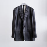 E THOMAS BLOCK CHECK TAILORED JACKET