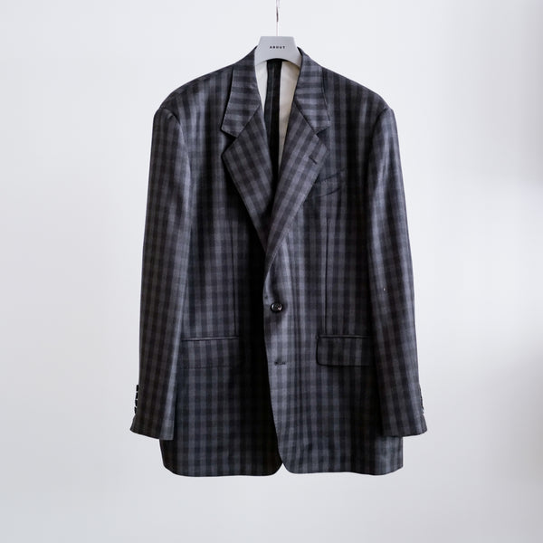 E THOMAS BLOCK CHECK TAILORED JACKET