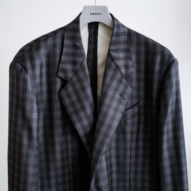 E THOMAS BLOCK CHECK TAILORED JACKET