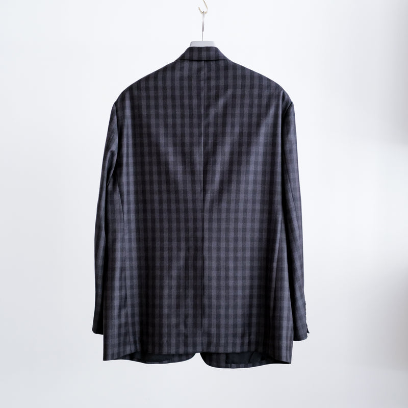 E THOMAS BLOCK CHECK TAILORED JACKET