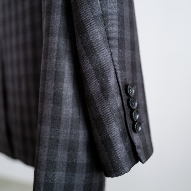 E THOMAS BLOCK CHECK TAILORED JACKET