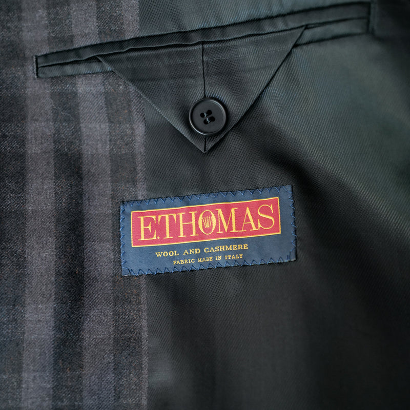 E THOMAS BLOCK CHECK TAILORED JACKET