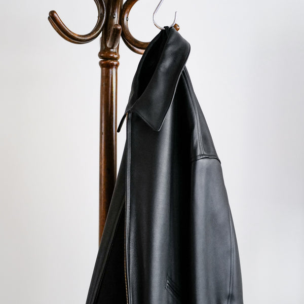 CALF SKIN ZIP SHORT JACKET