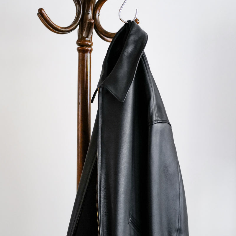 CALF SKIN ZIP SHORT JACKET