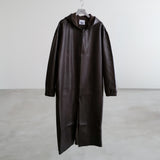 LEATHER HOODED ZIPPER COAT