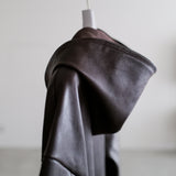 LEATHER HOODED ZIPPER COAT