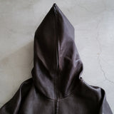 LEATHER HOODED ZIPPER COAT