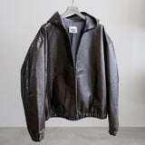 LEATHER HOODED ZIPPER JACKET