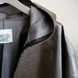 LEATHER HOODED ZIPPER JACKET