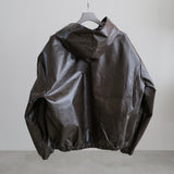 LEATHER HOODED ZIPPER JACKET