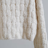 SUPER BABY ALPACA HAND KNITTED BASKET PATTERN TURTLE NECK PULLOVER