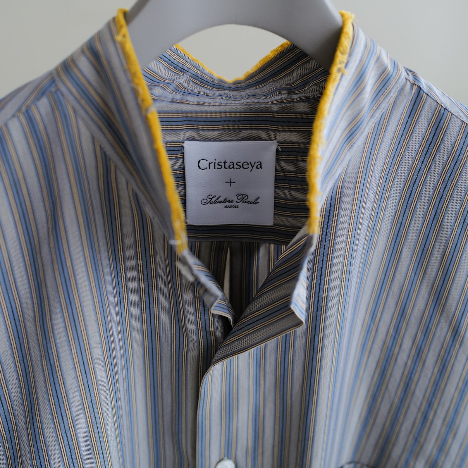 SALVATORE PICCOLO×CRISTASEYA MAO SHIRT W/FRINGED COLLAR BLUE – ABOUT