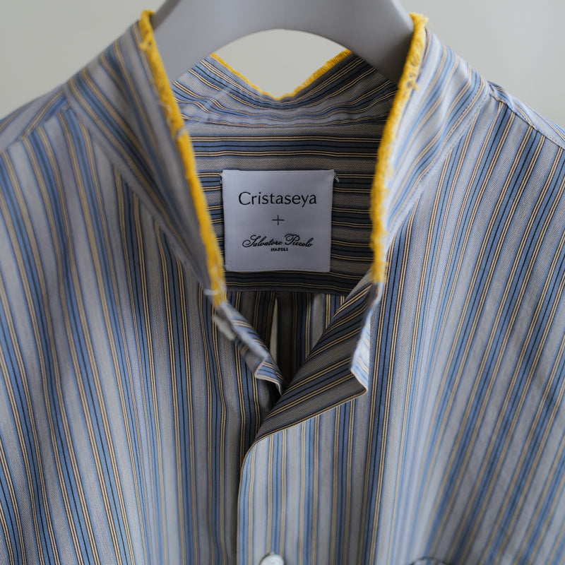 Cristaseya / クリスタセヤ | Striped Cotton Mao Shirt マオシャツ | M | グリーン | メンズ