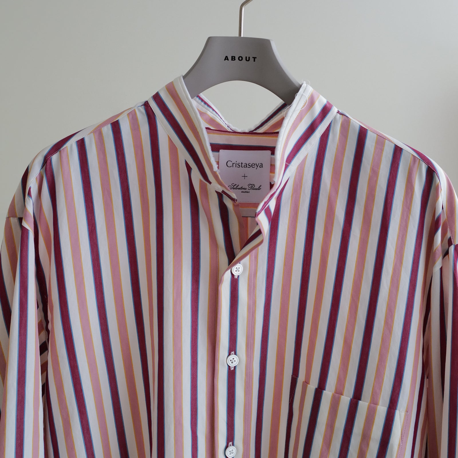 SALVATORE PICCOLO×CRISTASEYA MAO SHIRT W/FRINGED COLLAR PINK – ABOUT